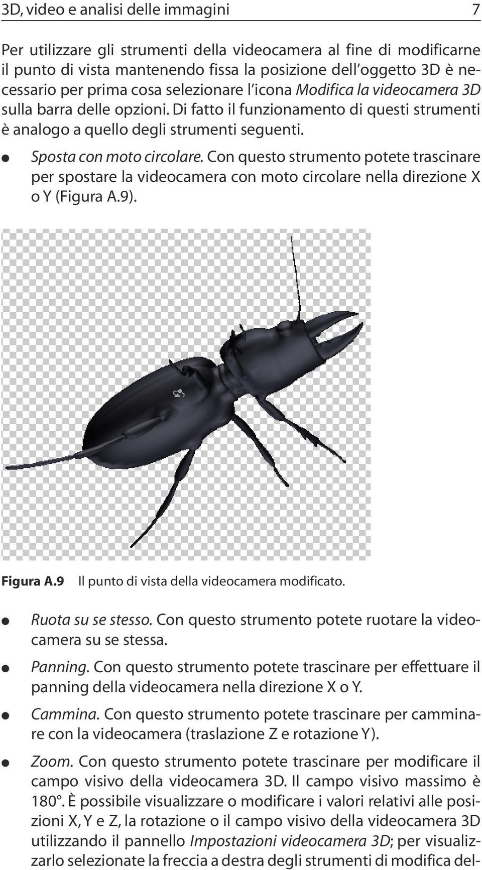 Con questo strumento potete trascinare per spostare la videocamera con moto circolare nella direzione X o Y (Figura A.9). Figura A.9 Il punto di vista della videocamera modificato. Ruota su se stesso.