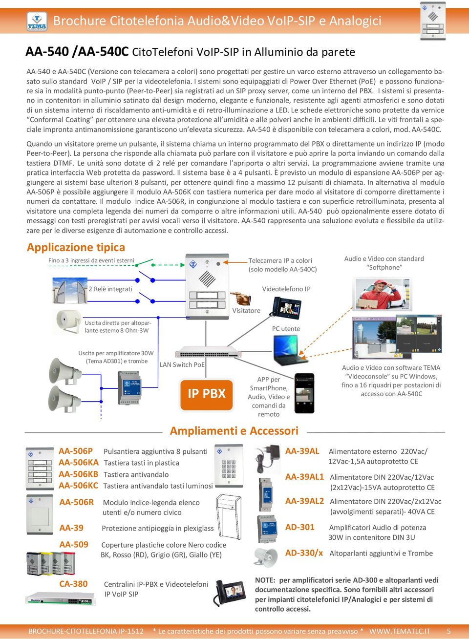 I sistemi sono equipaggiati di Power Over Ethernet (PoE) e possono funzionare sia in modalità punto-punto (Peer-to-Peer) sia registrati ad un SIP proxy server, come un interno del PBX.