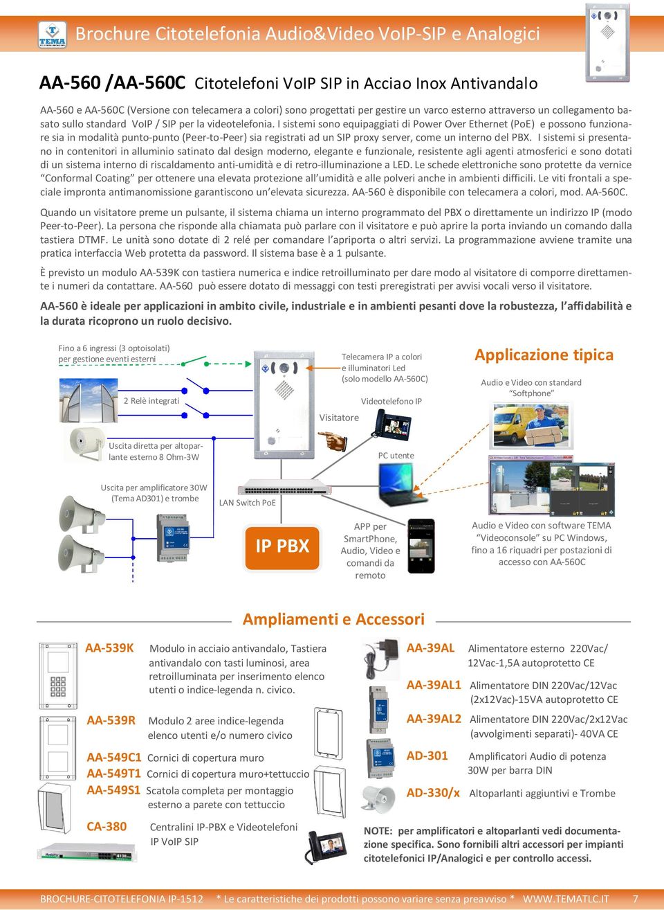 I sistemi sono equipaggiati di Power Over Ethernet (PoE) e possono funzionare sia in modalità punto-punto (Peer-to-Peer) sia registrati ad un SIP proxy server, come un interno del PBX.