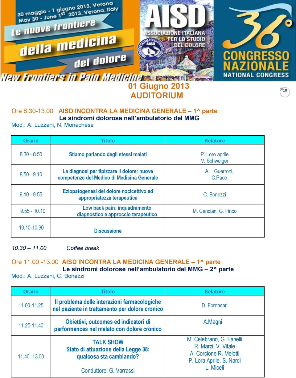 55-10.10 10.10-10.30 Eziopatogenesi del dolore nocicettivo ed appropriatezza terapeutica Low back pain: inquadramento diagnostico e approccio terapeutico Discussione C. Bonezzi M. Cancian, G.