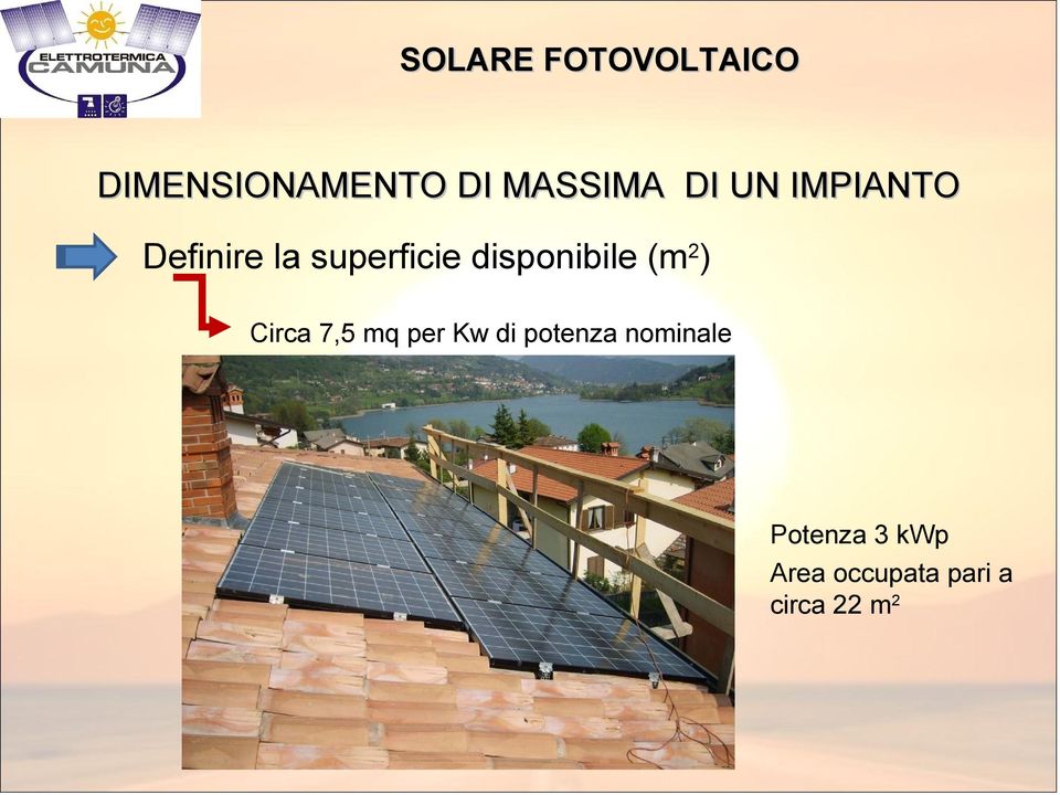 disponibile (m 2 ) Circa 7,5 mq per Kw di