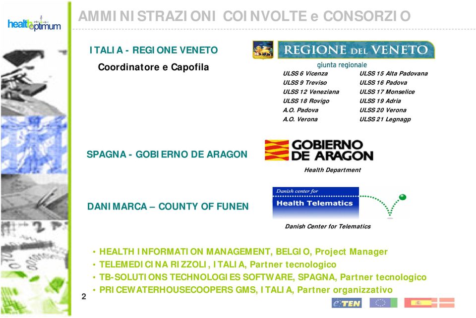 Health Department DANIMARCA COUNTY OF FUNEN Danish Center for Telematics 2 HEALTH INFORMATION MANAGEMENT, BELGIO, Project Manager TELEMEDICINA