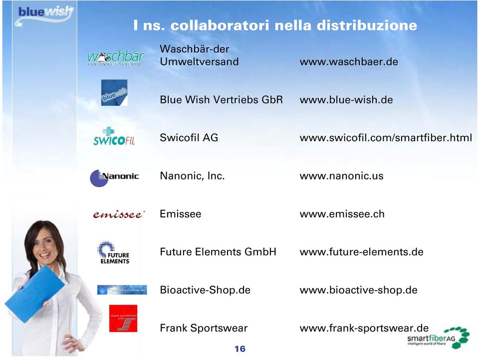 html Nanonic, Inc. www.nanonic.us Emissee www.emissee.ch Future Elements GmbH www.