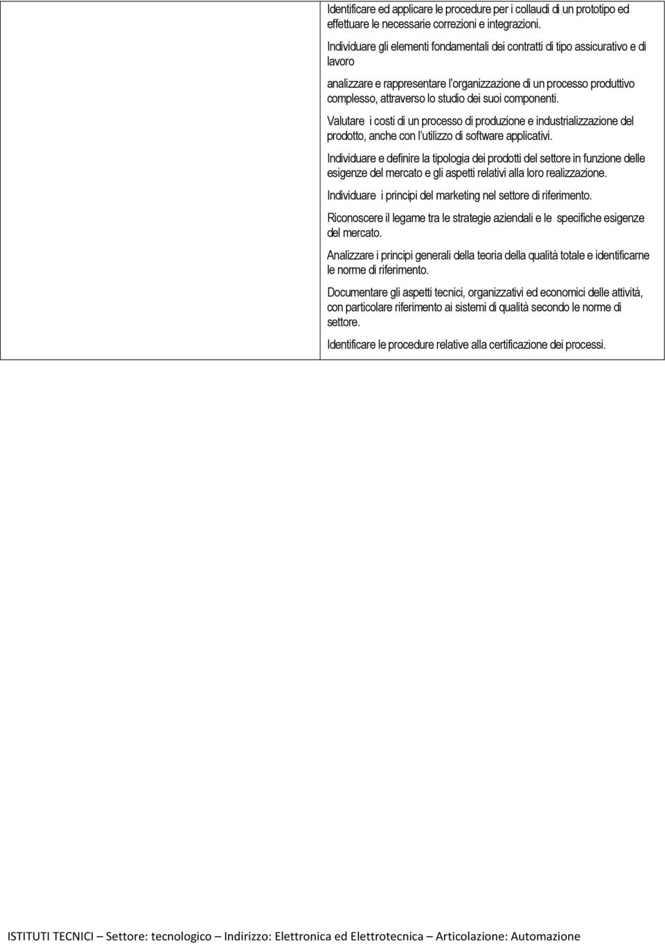 componenti. Valutare i costi di un processo di produzione e industrializzazione del prodotto, anche con l utilizzo di software applicativi.