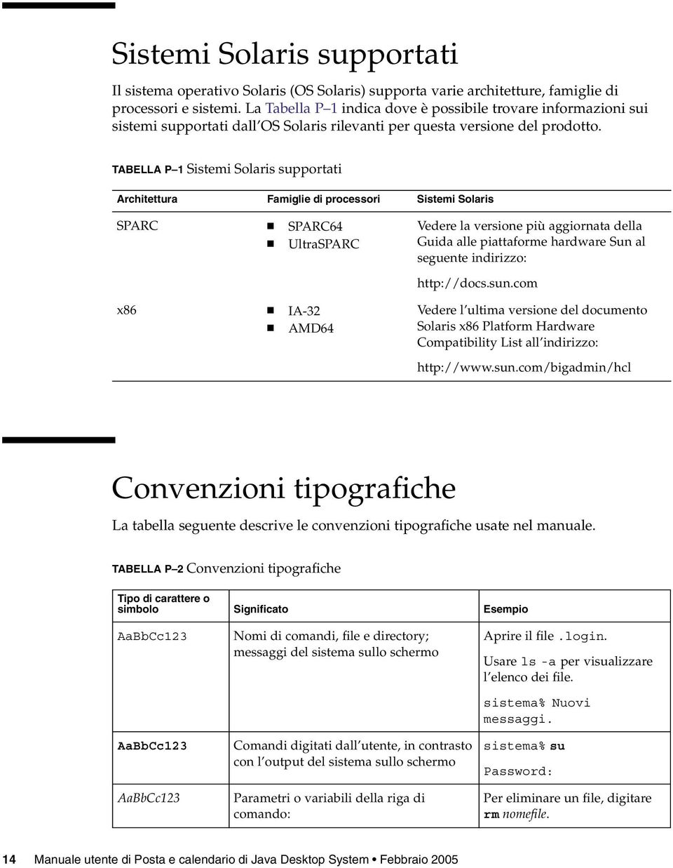 TABELLA P 1 Sistemi Solaris supportati Architettura Famiglie di processori Sistemi Solaris SPARC SPARC64 UltraSPARC x86 IA-32 AMD64 Vedere la versione più aggiornata della Guida alle piattaforme