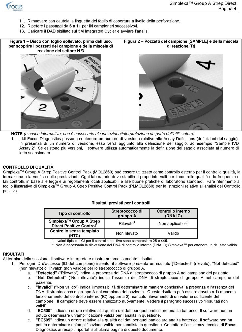 Figura 1 Disco con foglio sollevato, prima dell uso, per scoprire i pozzetti del campione e della miscela di reazione del settore N 3 Figura 2 Pozzetti del campione [SAMPLE] e della miscela di