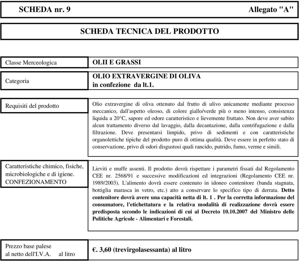 odore caratteristico e lievemente fruttato. Non deve aver subito alcun trattamento diverso dal lavaggio, dalla decantazione, dalla centrifugazione e dalla filtrazione.