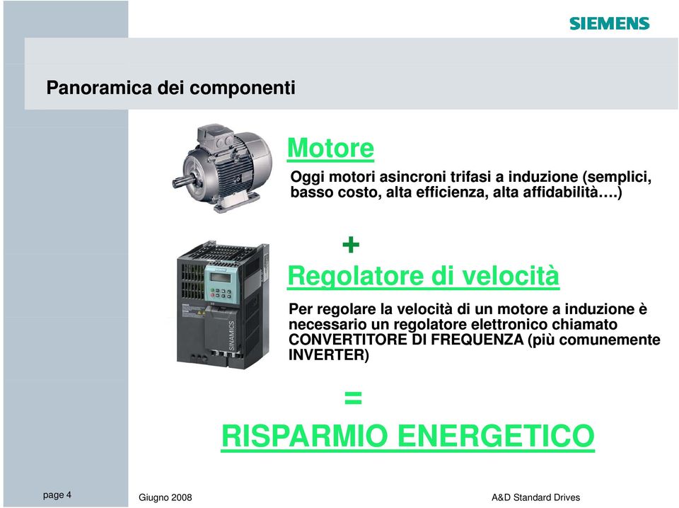 ) + Regolatore di velocità Per regolare la velocità di un motore a induzione è necessario un