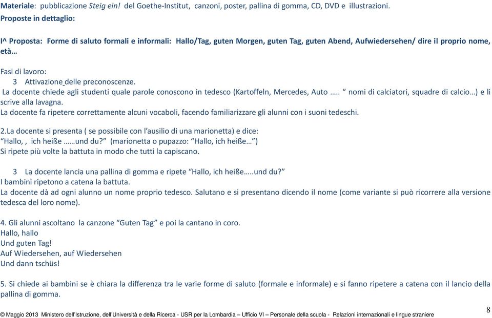 preconoscenze. La docente chiede agli studenti quale parole conoscono in tedesco (Kartoffeln, Mercedes, Auto.. nomi di calciatori, squadre di calcio ) e li scrive alla lavagna.