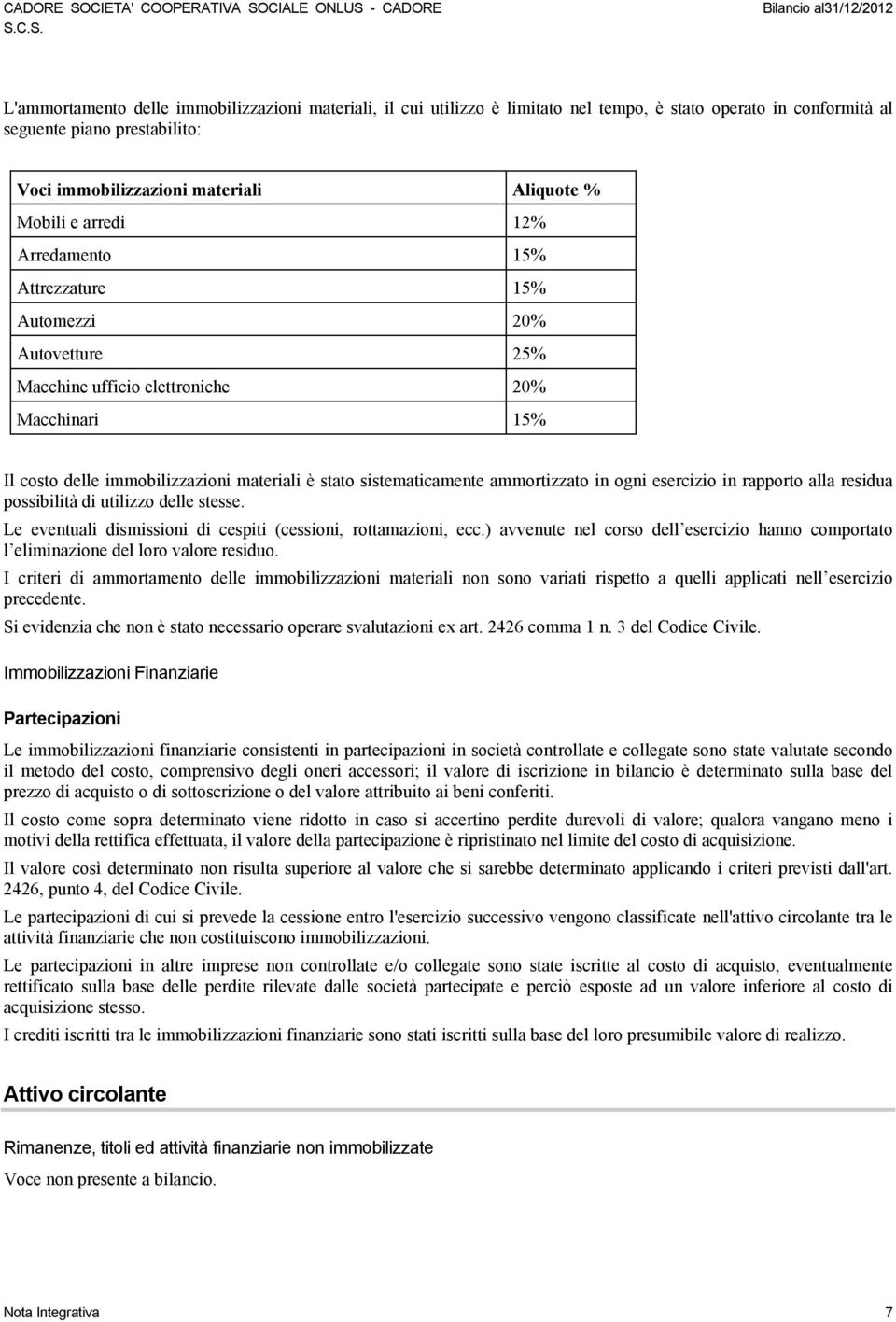 ammortizzato in ogni esercizio in rapporto alla residua possibilità di utilizzo delle stesse. Le eventuali dismissioni di cespiti (cessioni, rottamazioni, ecc.