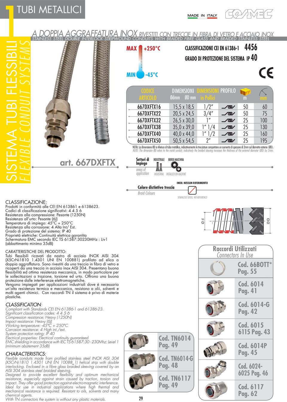 Codici di classificazione significativi: 4 4 5 6 Resistenza alla compressione: Pesante (1250N) Resistenza all urto: Pesante (6J) Temperatura di impiego: 45 C + 250 C Resistenza alla corrosione: 4