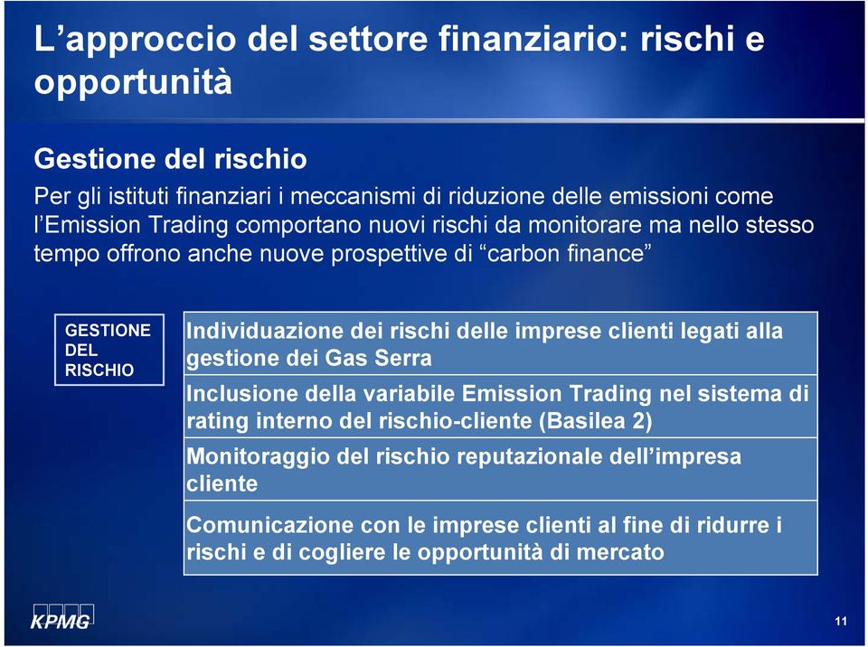 delle imprese clienti legati alla gestione dei Gas Serra Inclusione della variabile Emission Trading nel sistema di rating interno del rischio-cliente (Basilea 2)