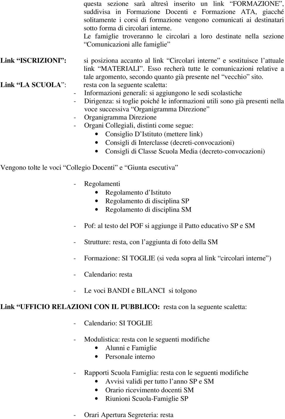 Le famiglie troveranno le circolari a loro destinate nella sezione Comunicazioni alle famiglie Link ISCRIZIONI : Link LA SCUOLA : si posiziona accanto al link Circolari interne e sostituisce l