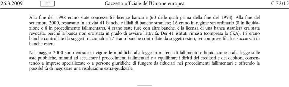 con altre banche, e la licenza di una banca straniera era stata revocata, perché la banca non era stata in grado di avviare l'attività.