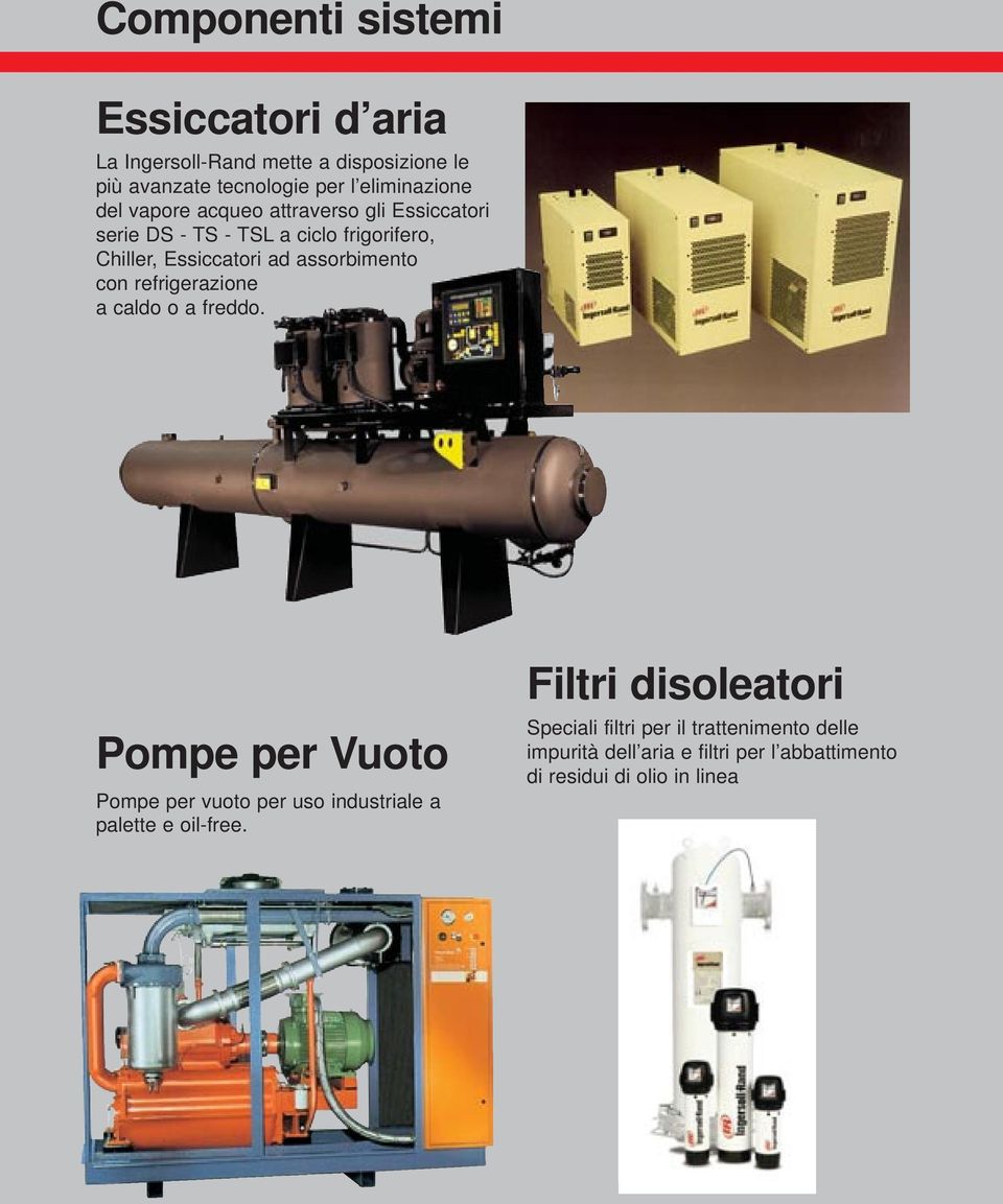 con refrigerazione a caldo o a freddo. Pompe per Vuoto Pompe per vuoto per uso industriale a palette e oil-free.