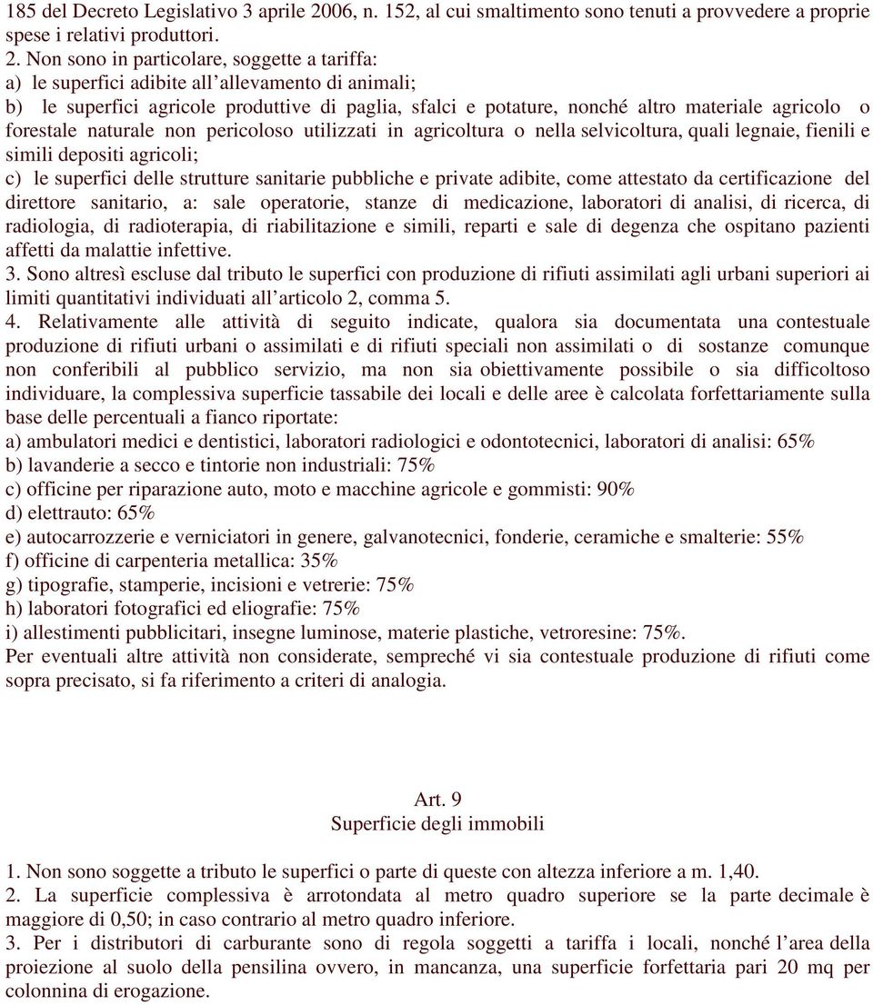 Non sono in particolare, soggette a tariffa: a) le superfici adibite all allevamento di animali; b) le superfici agricole produttive di paglia, sfalci e potature, nonché altro materiale agricolo o