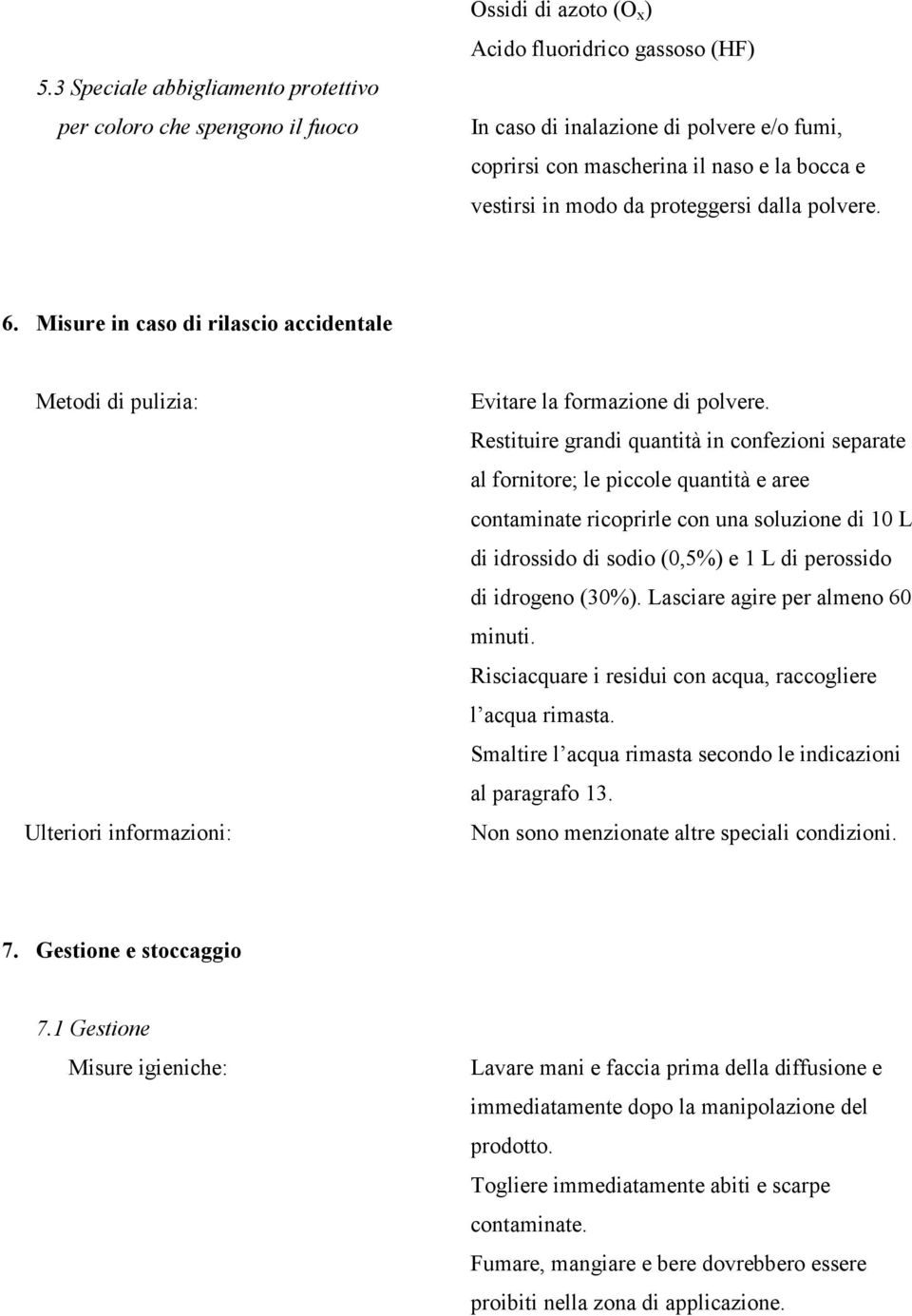 Restituire grandi quantità in confezioni separate al fornitore; le piccole quantità e aree contaminate ricoprirle con una soluzione di 10 L di idrossido di sodio (0,5%) e 1 L di perossido di idrogeno