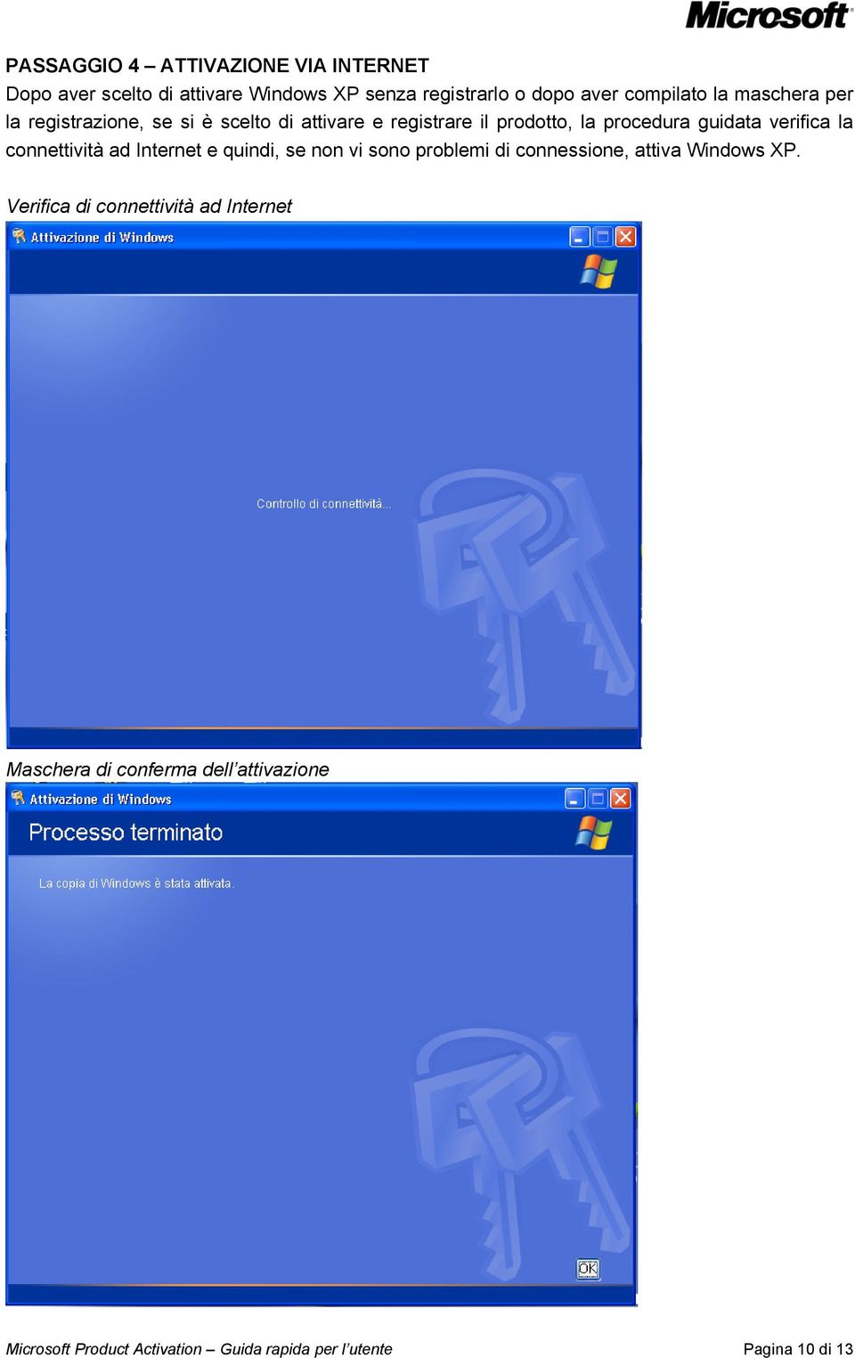 la connettività ad Internet e quindi, se non vi sono problemi di connessione, attiva Windows XP.