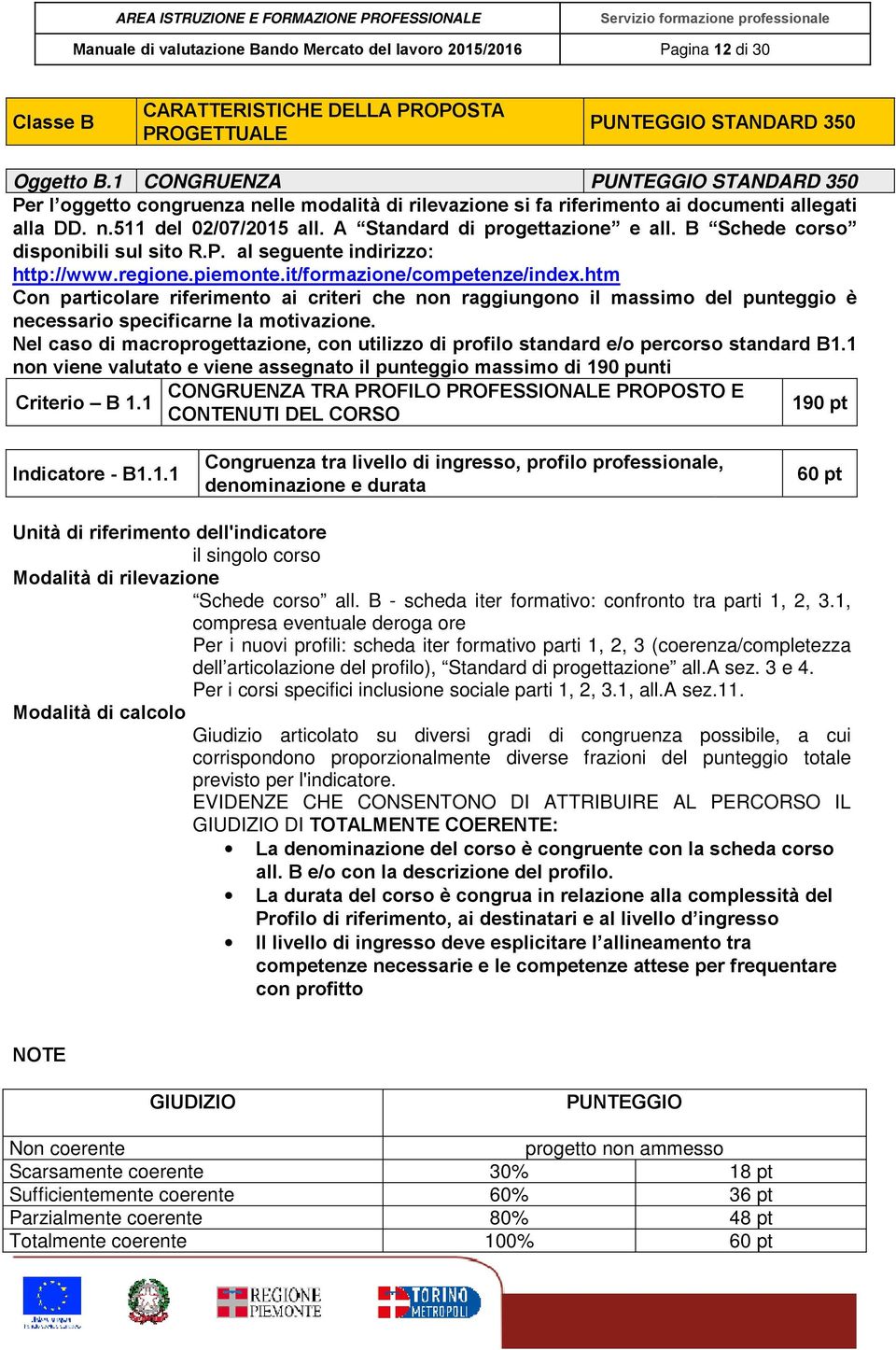 B Schede corso disponibili sul sito R.P. al seguente indirizzo: http://www.regione.piemonte.it/formazione/competenze/index.