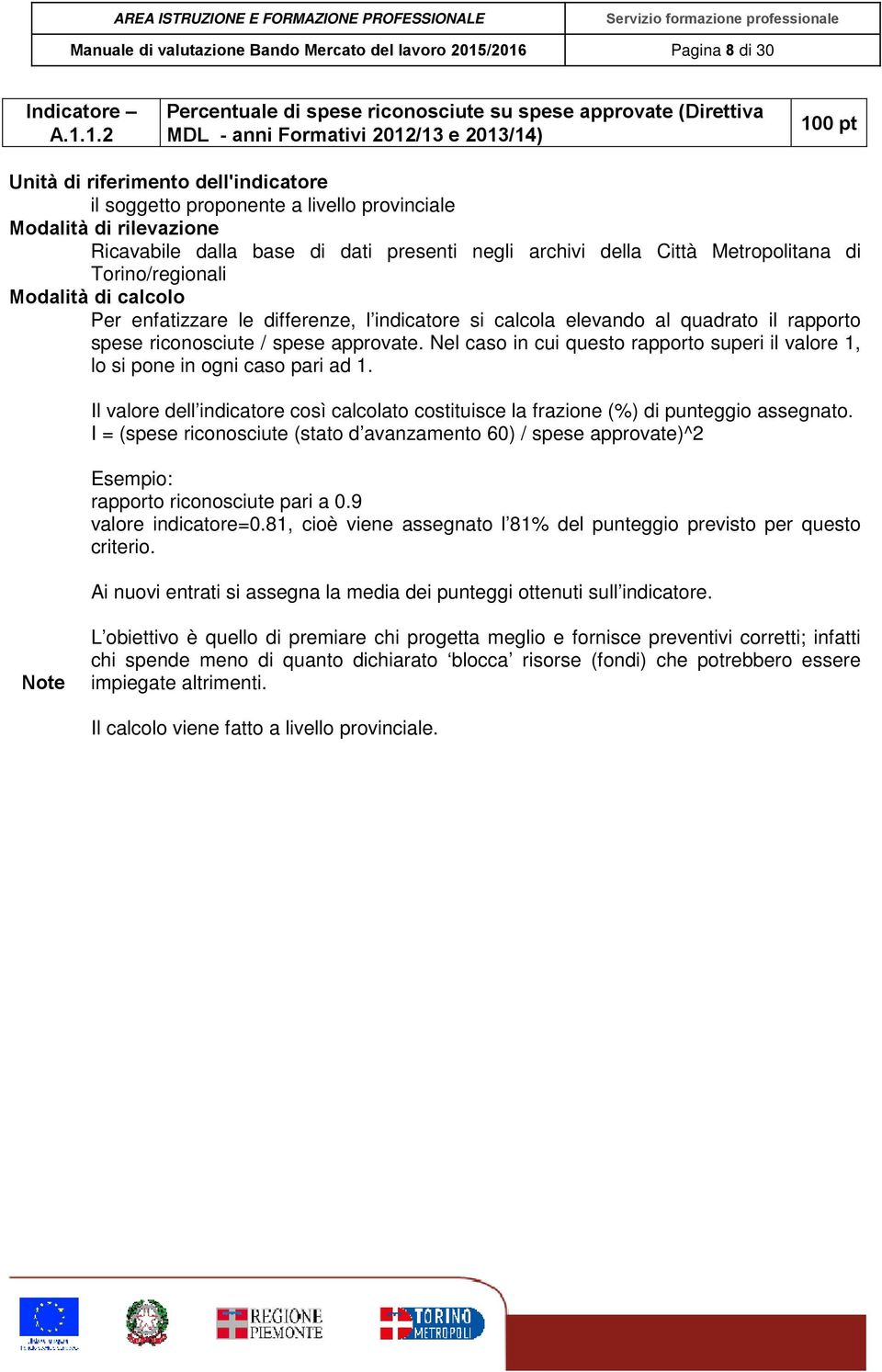 proponente a livello provinciale Ricavabile dalla base di dati presenti negli archivi della Città Metropolitana di Torino/regionali Per enfatizzare le differenze, l indicatore si calcola elevando al