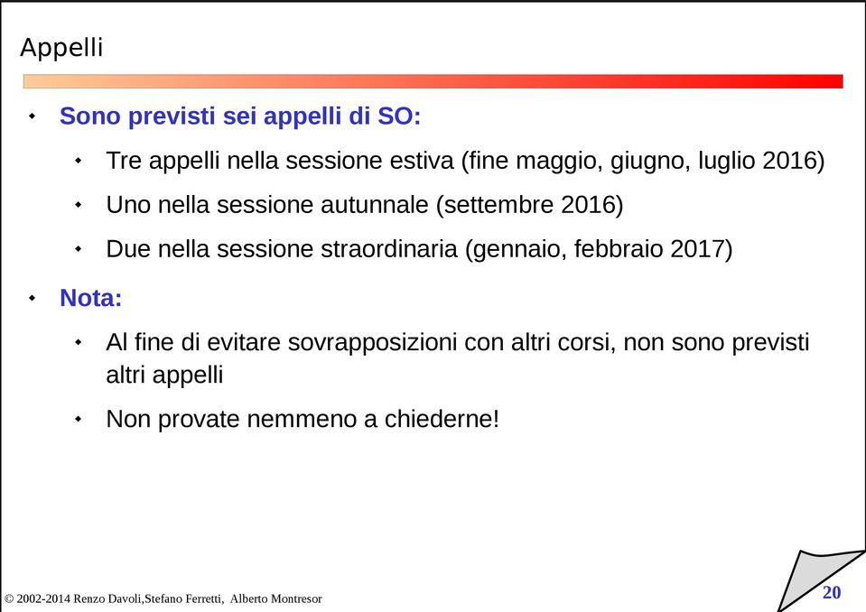 sessione straordinaria (gennaio, febbraio 2017) Nota: Al fine di evitare