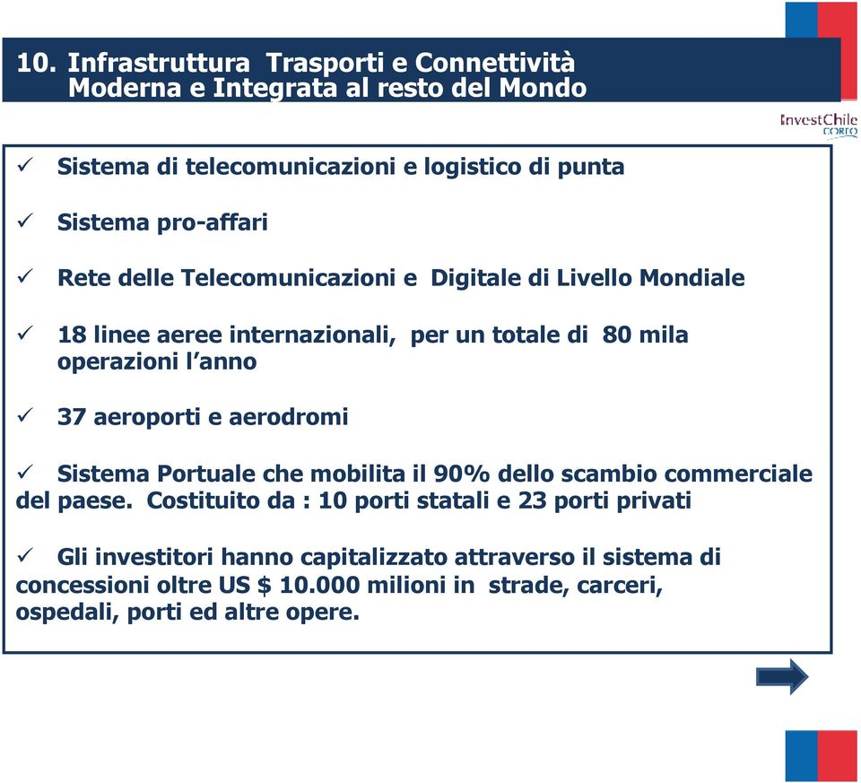 37 aeroporti e aerodromi Sistema Portuale che mobilita il 90% dello scambio commerciale del paese.