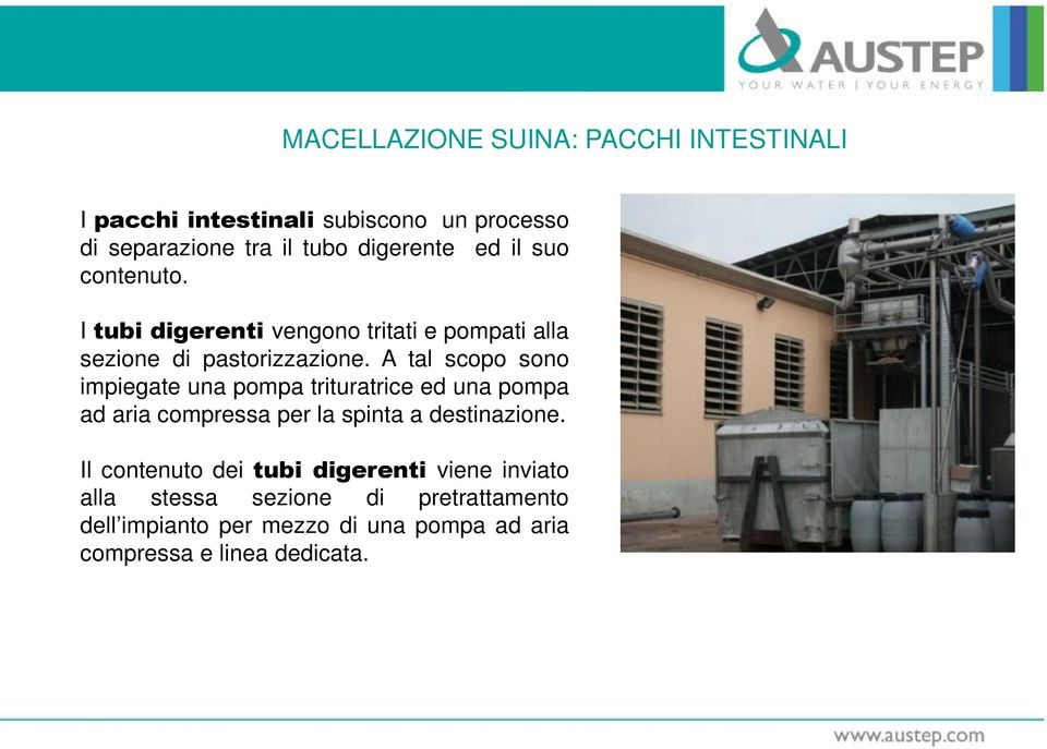 A tal scopo sono impiegate una pompa trituratrice ed una pompa ad aria compressa per la spinta a destinazione.