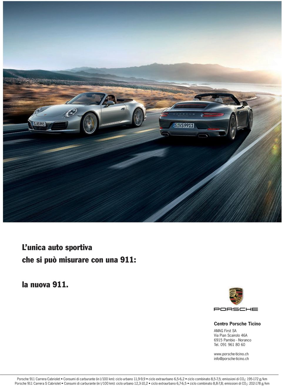 ch Porsche 911 Carrera Cabriolet Consumi di carburante (in l/100 km): ciclo urbano 11,9-9,9 ciclo extraurbano 6,5-6,2 ciclo combinato