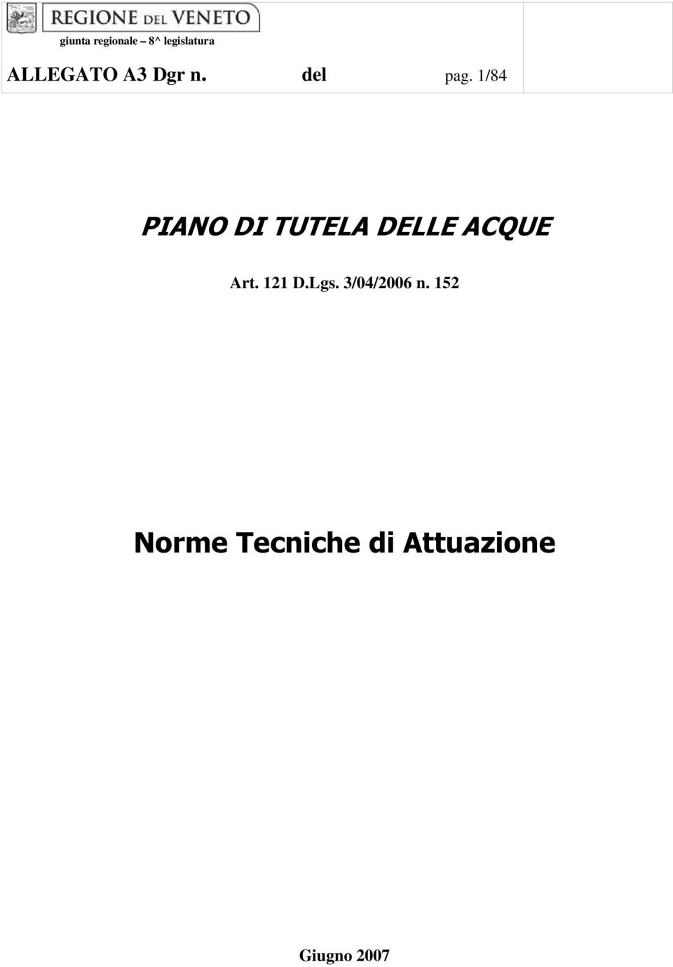 1/84 PIANO DI TUTELA DELLE ACQUE Art.