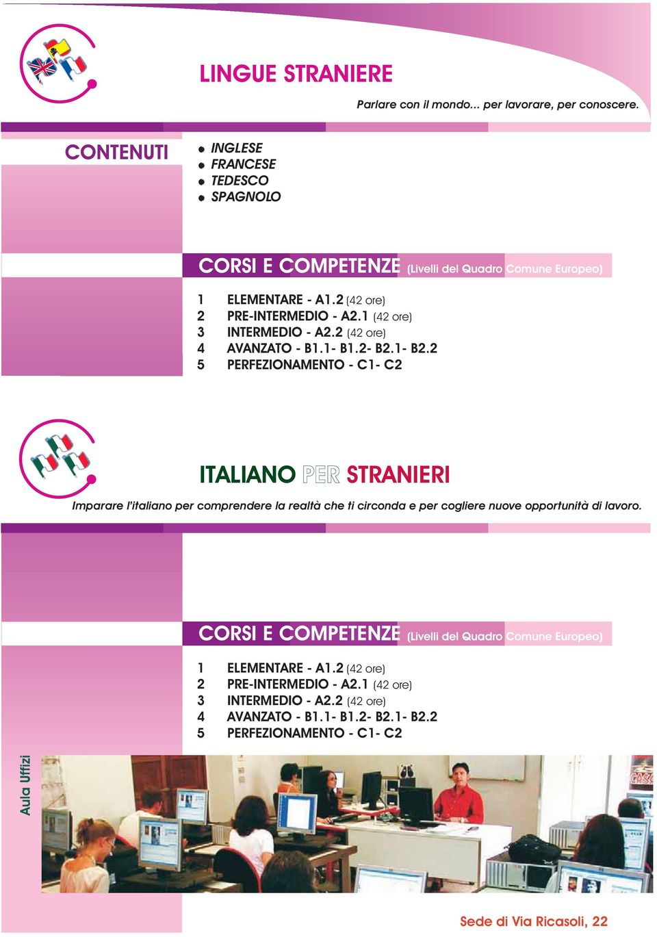 2 5 PERFEZIONAMENTO - C1- C2 ITALIANO PER STRANIERI Imparare l italiano per comprendere la realtà che ti circonda e per cogliere nuove opportunità di lavoro.
