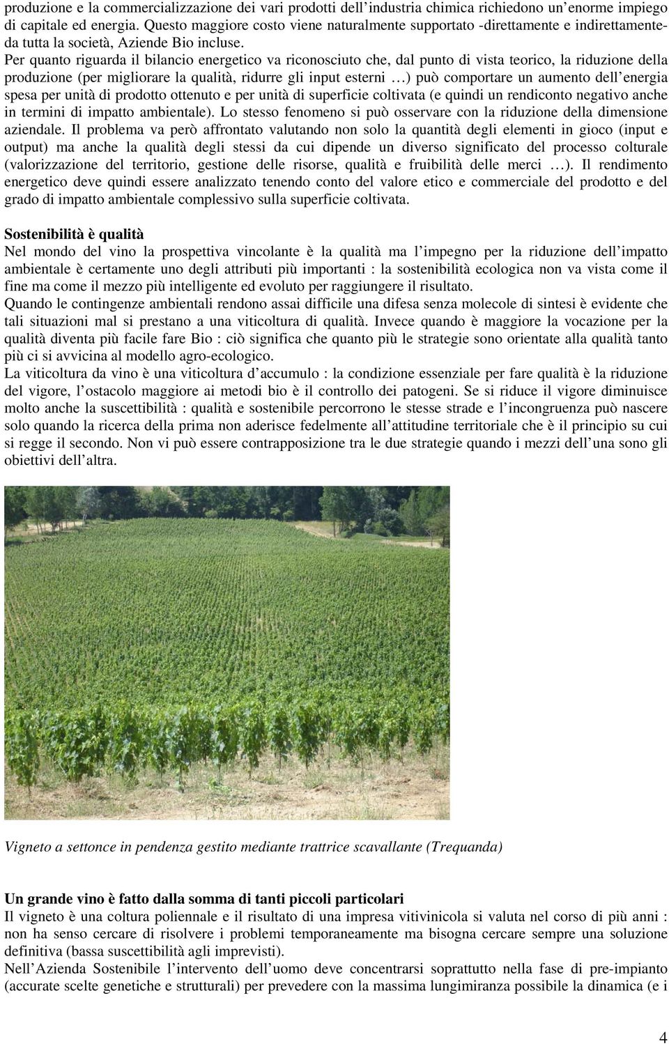 Per quanto riguarda il bilancio energetico va riconosciuto che, dal punto di vista teorico, la riduzione della produzione (per migliorare la qualità, ridurre gli input esterni ) può comportare un