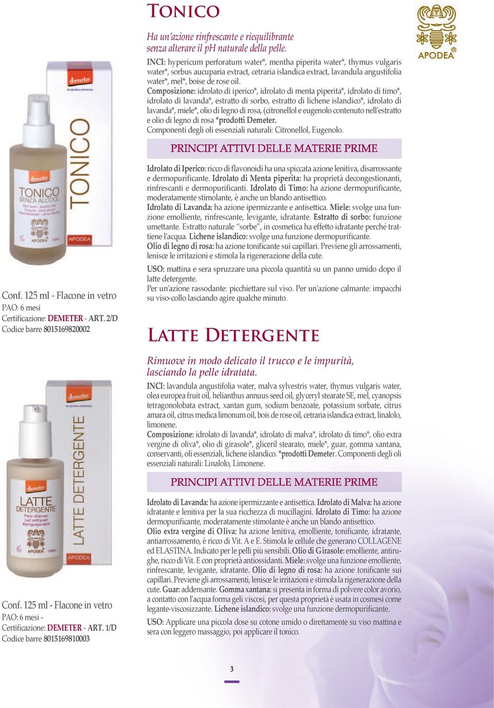 composizione: idrolato di iperico*, idrolato di menta piperita*, idrolato di timo*, idrolato di lavanda*, estratto di sorbo, estratto di lichene islandico*, idrolato di lavanda*, miele*, olio di