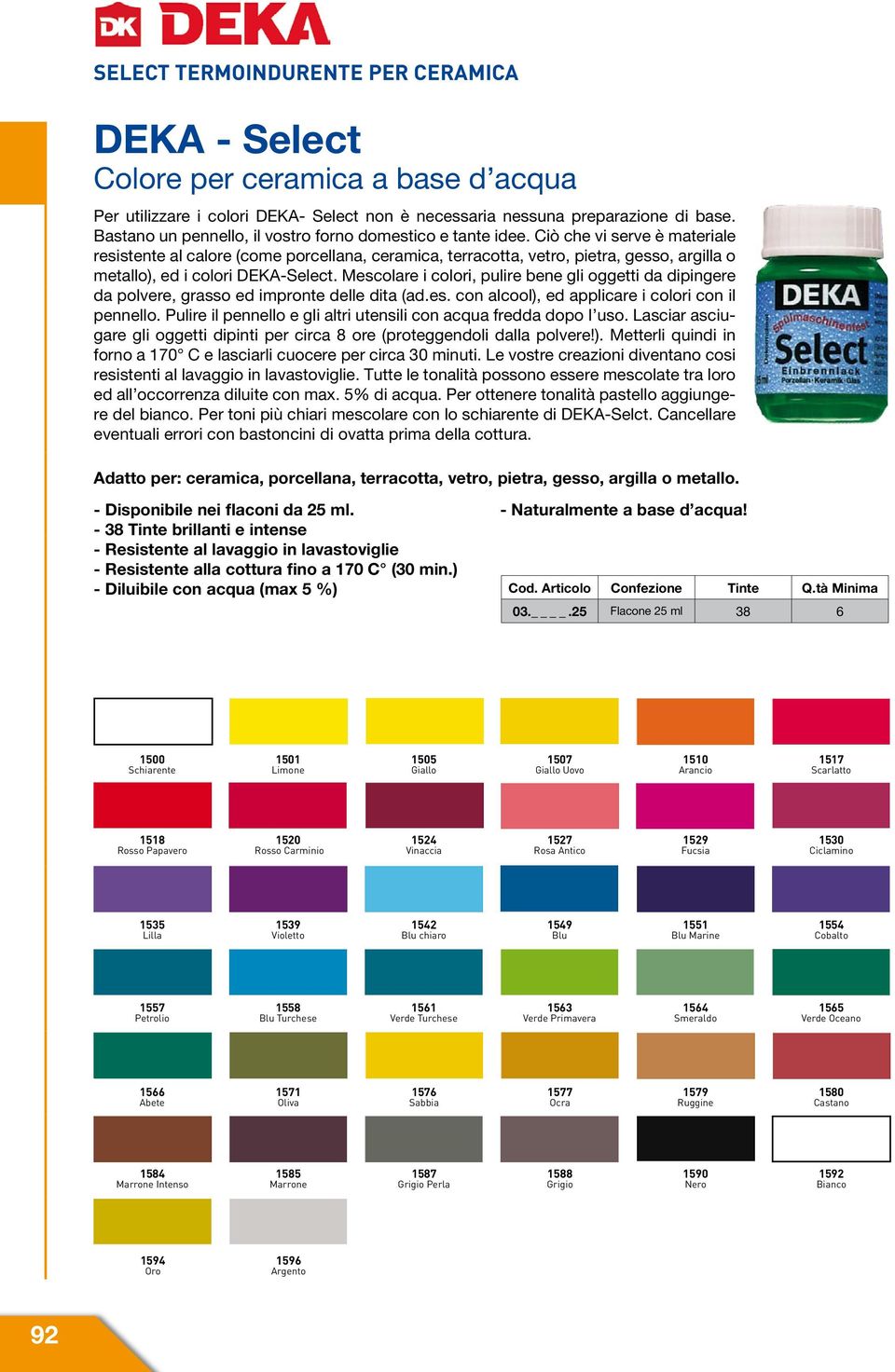 Ciò che vi serve è materiale resistente al calore (come porcellana, ceramica, terracotta, vetro, pietra, gesso, argilla o metallo), ed i colori DEKA-Select.