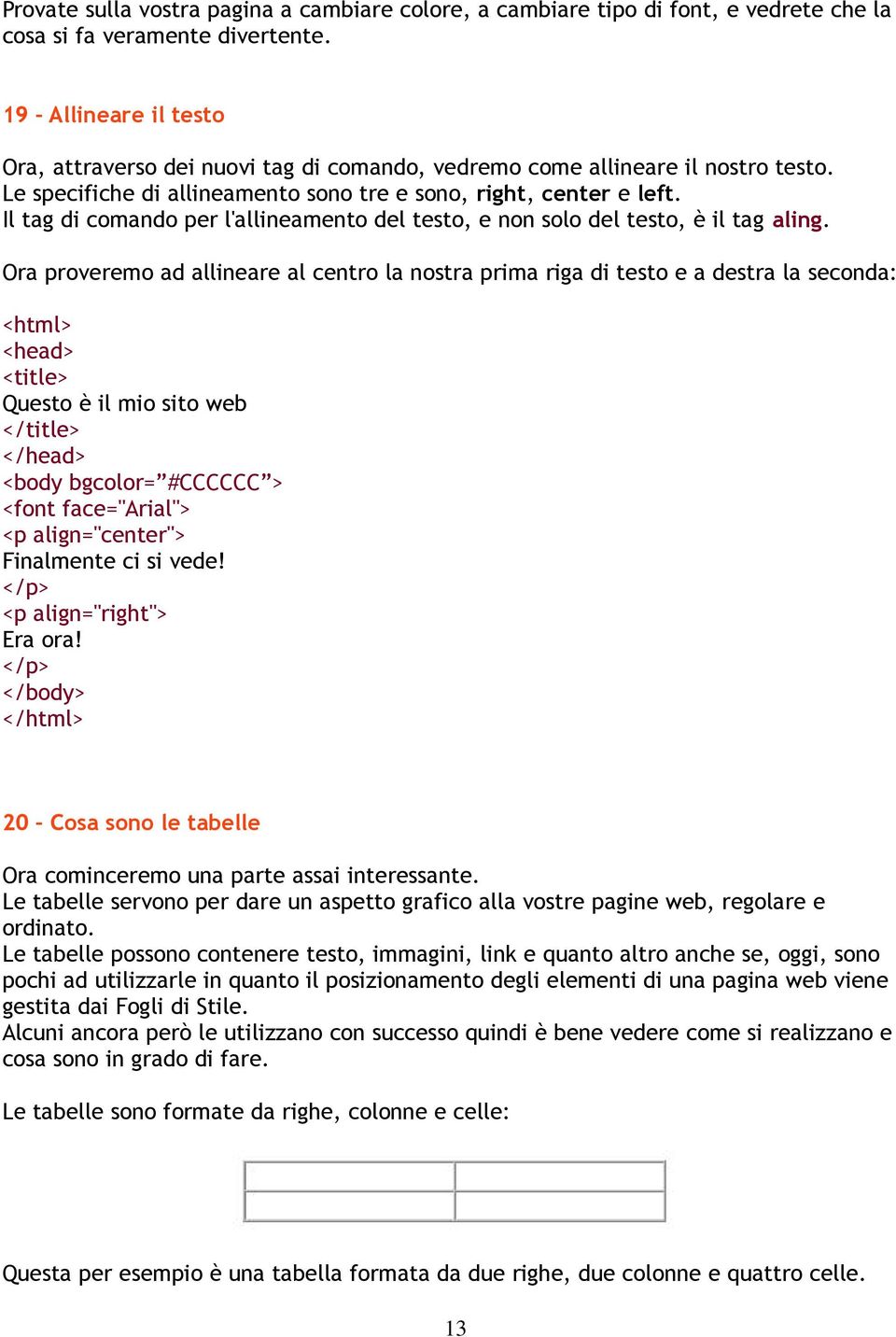 Il tag di comando per l'allineamento del testo, e non solo del testo, è il tag aling.