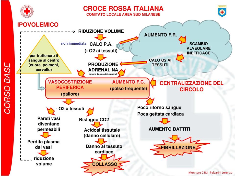 per trattenere il sangue al centro (cuore, polmoni, cervello) VASOCOSTRIZIONE PERIFERICA (pallore) Pareti vasi diventano permeabili Perdita plasma