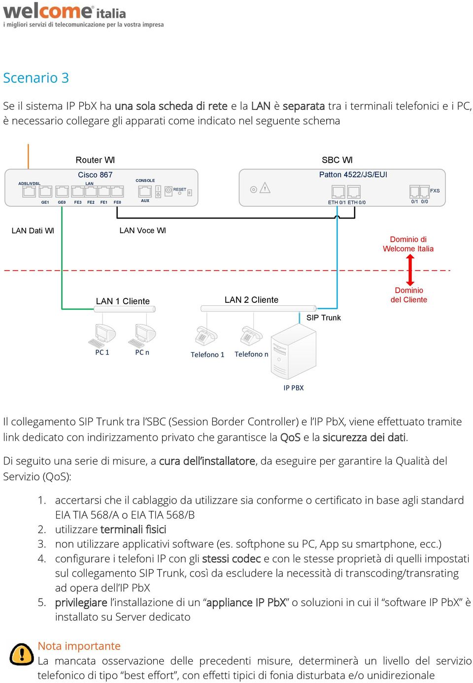 indirizzamento privato che garantisce la QoS e la sicurezza dei dati. 2. utilizzare terminali fisici 3. non utilizzare applicativi software (es. softphone su PC, App su smartphone, ecc.) 4.