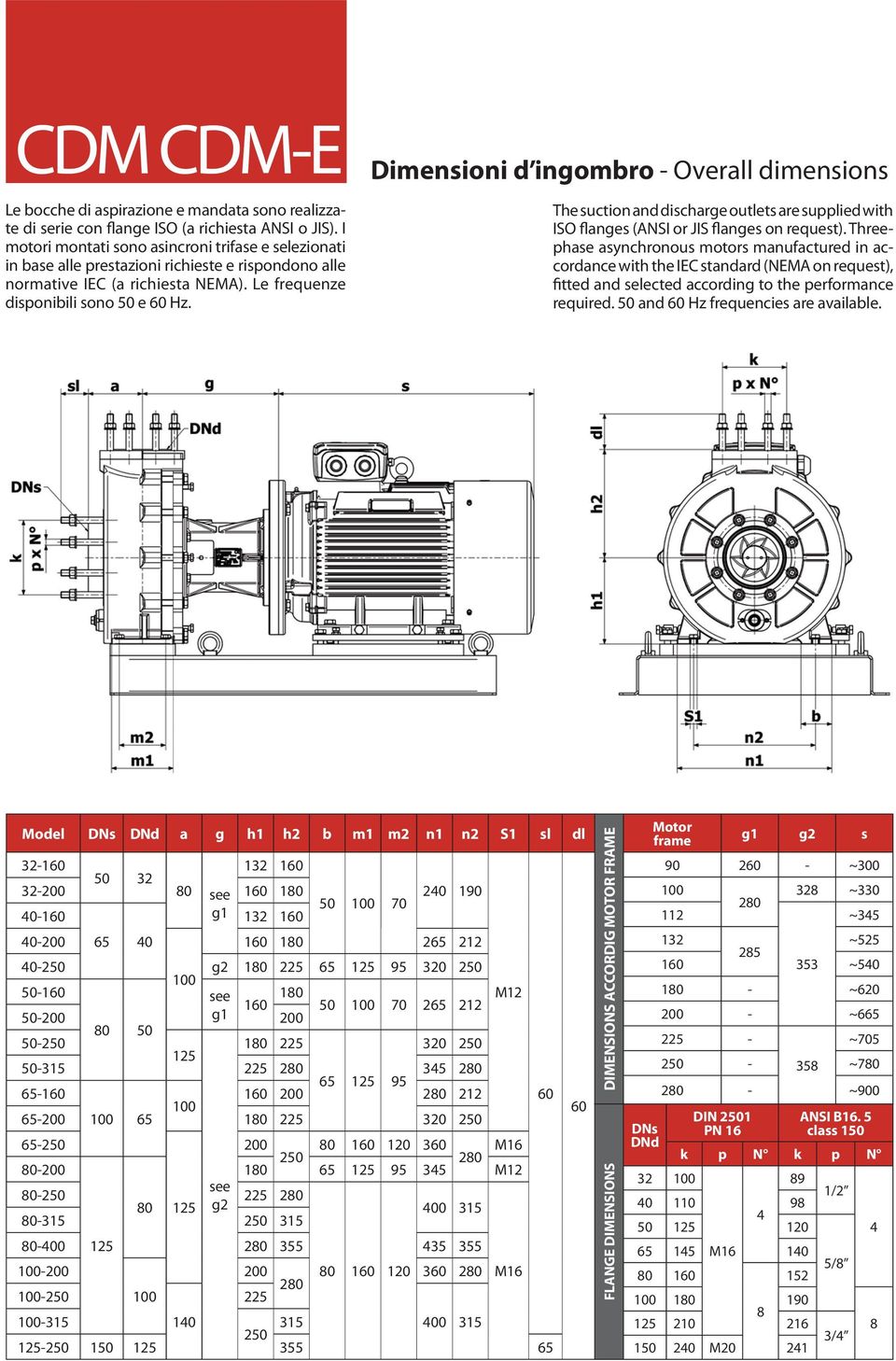 The suction and discharge outlets are supplied with ISO flanges (ANSI or JIS flanges on request).