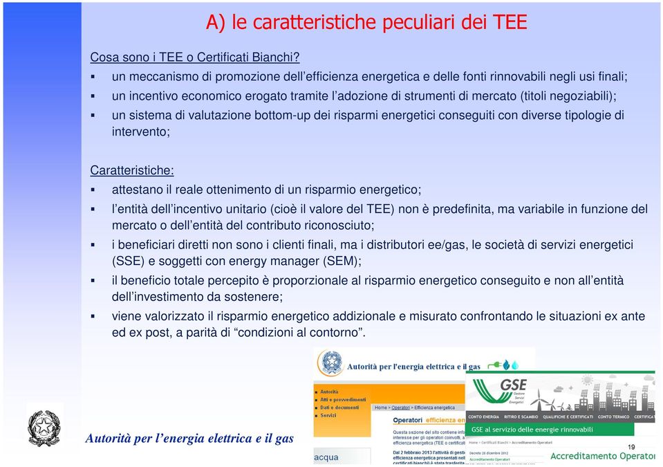 strumenti di mercato (titoli negoziabili); un sistema di valutazione bottom-up dei risparmi energetici conseguiti con diverse tipologie di intervento; Caratteristiche: attestano il reale ottenimento