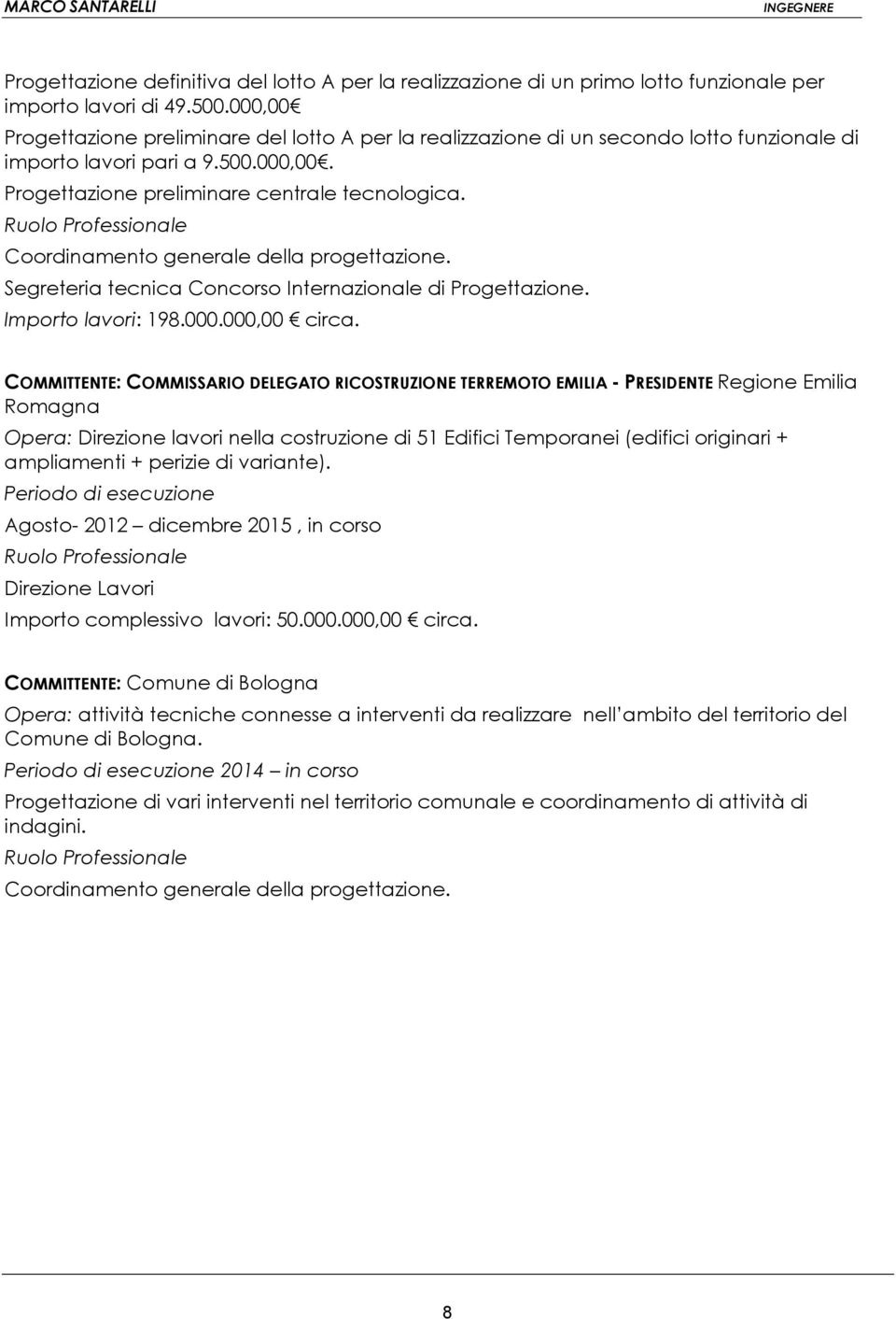 Coordinamento generale della progettazione. Segreteria tecnica Concorso Internazionale di Progettazione. Importo lavori: 198.000.000,00 circa.