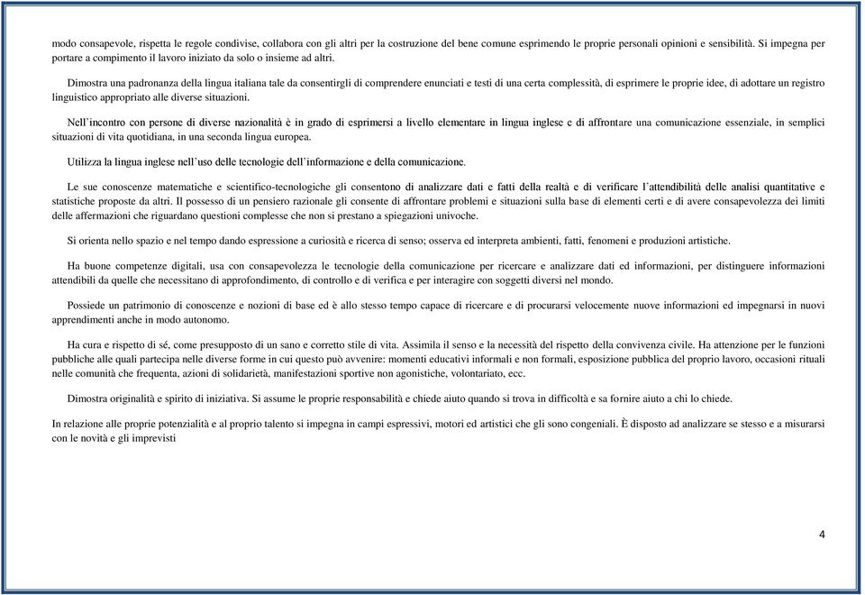 Dimostra una padronanza della lingua italiana tale da consentirgli di comprendere enunciati e testi di una certa complessità, di esprimere le proprie idee, di adottare un registro linguistico