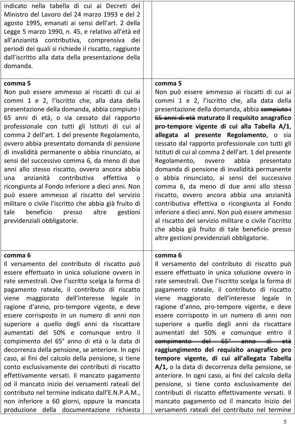 comma 5 Non può essere ammesso ai riscatti di cui ai commi 1 e 2, l iscritto che, alla data della presentazione della domanda, abbia compiuto i 65 anni di età, o sia cessato dal rapporto