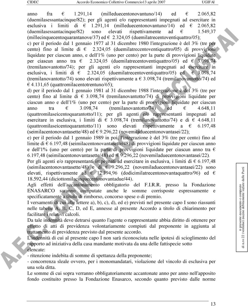 324,05 (duemilatrecentoventiquattro/05); c) per il periodo dal 1 gennaio 1977 al 31 dicembre 1980 l'integrazione è del 3% (tre per cento) fino al limite di 2.