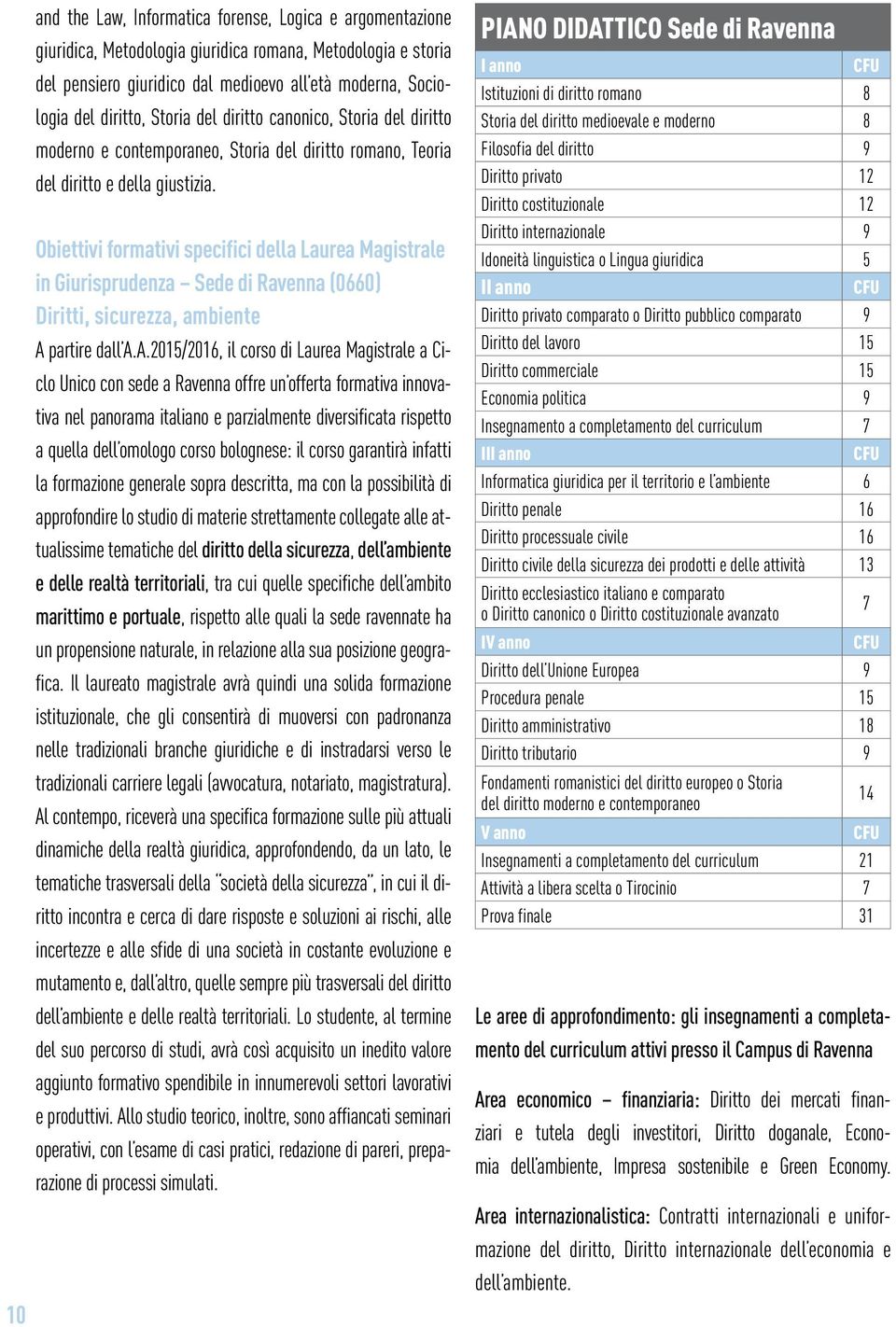 Obiettivi formativi specifici della Laurea Magistrale in Giurisprudenza Sede di Ravenna (0660) Diritti, sicurezza, ambiente A 