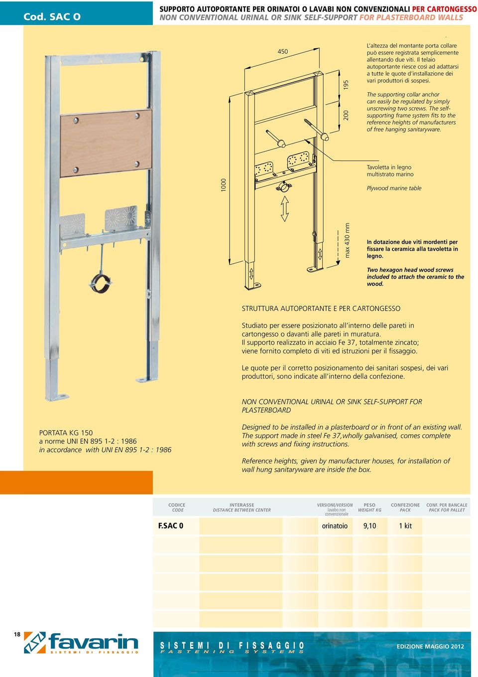 The supporting collar anchor can easily be regulated by simply unscrewing two screws. The selfsupporting frame system fits to the reference heights of manufacturers of free hanging sanitaryware.