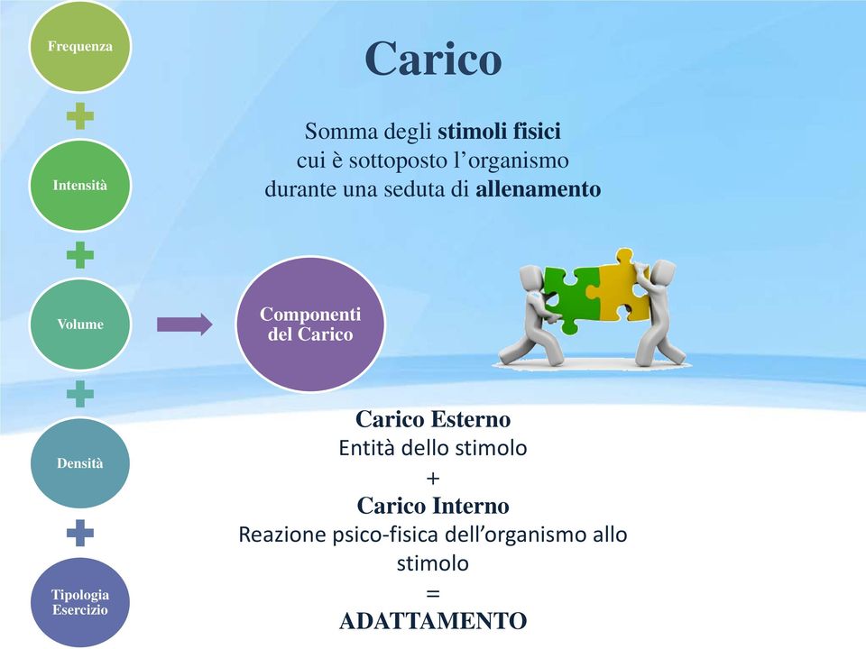 Densità Tipologia Esercizio Carico Esterno Entità dello stimolo + Carico