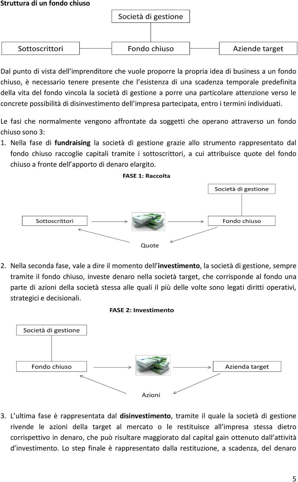 individuati. Le fasi che normalmente vengono affrontate da soggetti che operano attraverso un fondo chiuso sono 3: 1.