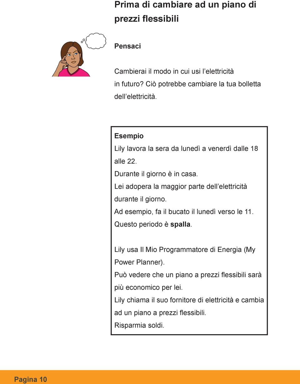 Lei adopera la maggior parte dell elettricità durante il giorno. Ad esempio, fa il bucato il lunedì verso le 11. Questo periodo è spalla.