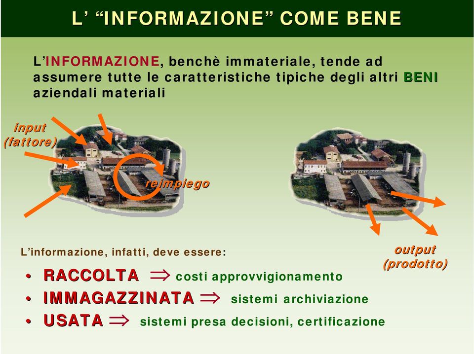 reimpiego L informazione, infatti, deve essere: RACCOLTA costi approvvigionamento