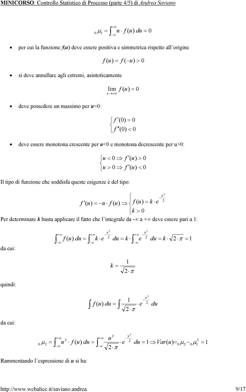 tio di fuzio ch soddisfa ust sigz è dl tio: u f u u f u f u k k > Pr dtrmiar k basta alicar il fatto ch l itgral da - a dv ssr ari a : da cui: u u