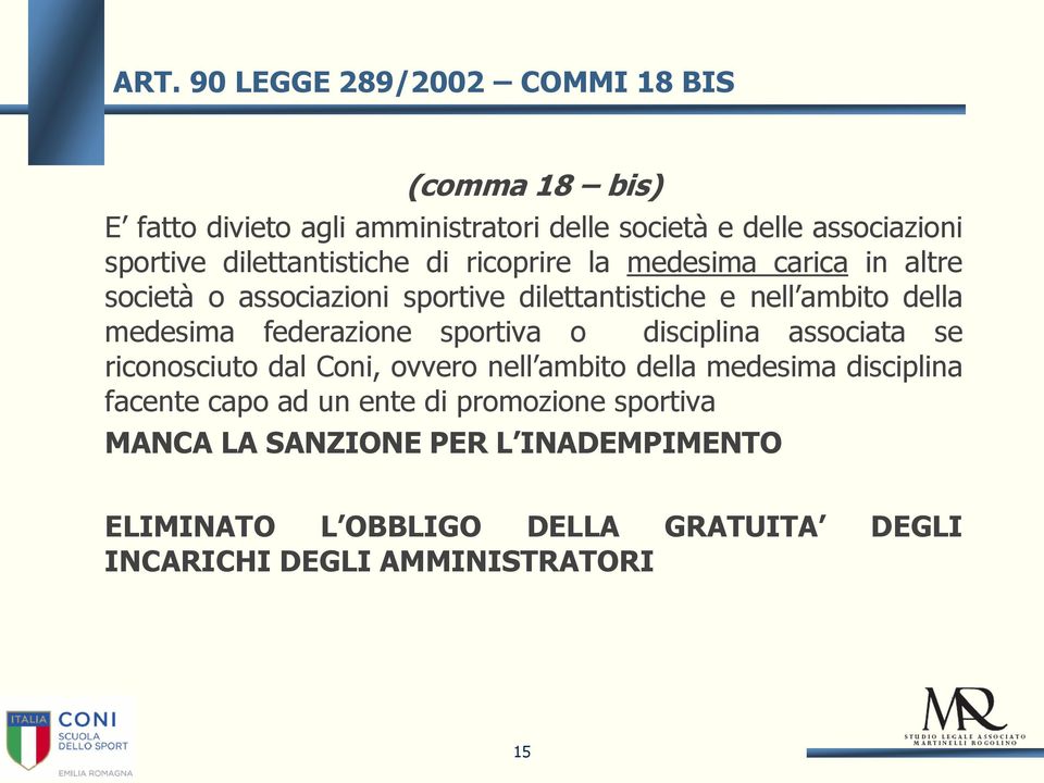 federazione sportiva o disciplina associata se riconosciuto dal Coni, ovvero nell ambito della medesima disciplina facente capo ad un